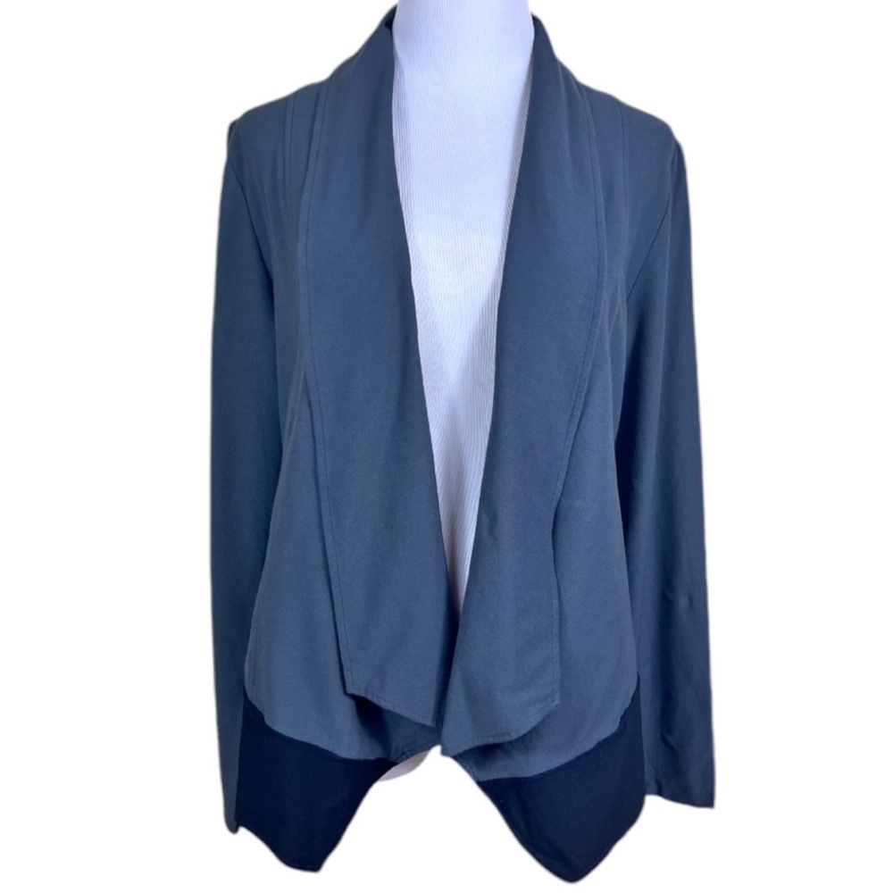 Eileen Fisher Open Front Drape Blazer Point Hem Viscose Blend Gray Black L